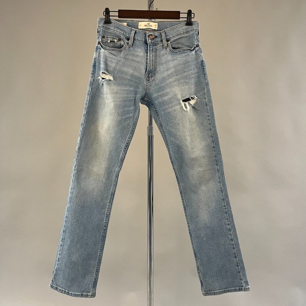 Hollister Men's Ripped Slim Straight Jeans Epic Flex Light Wash Size W29/ L32